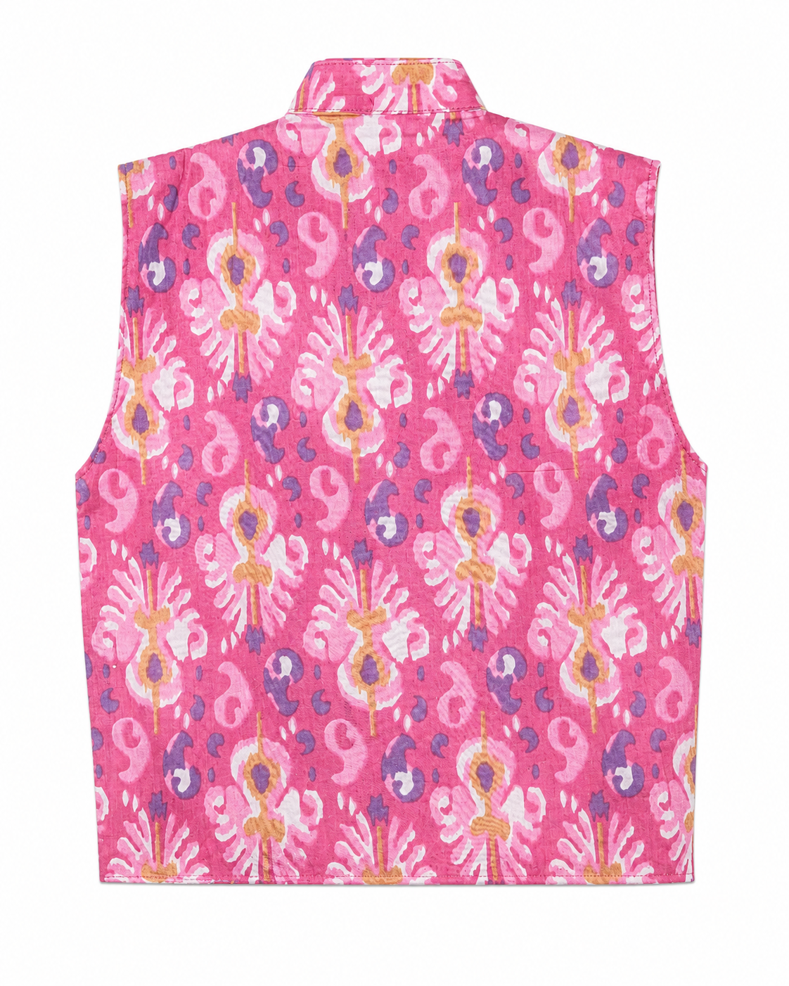 Pink vest with floral pattern on a white background