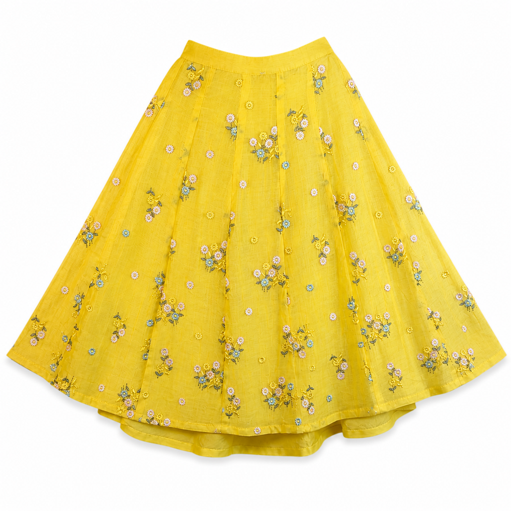 Yellow skirt with floral pattern on a white background