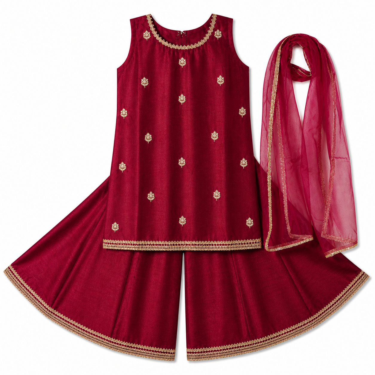 Maroon Palazzo Set for Girls with Dupatta complete outfit by Miniminks