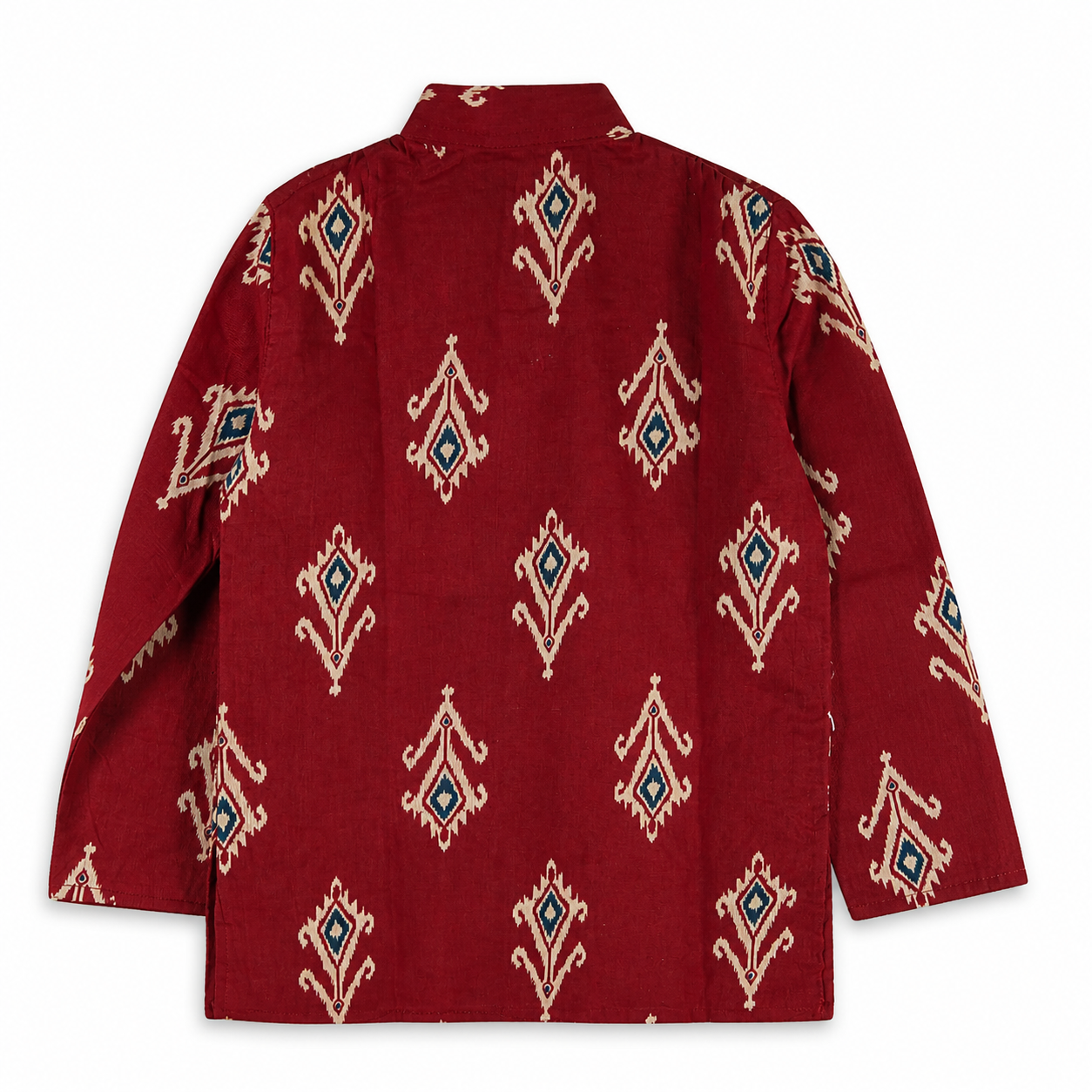 Maroon printed kurta detail view by Miniminks
