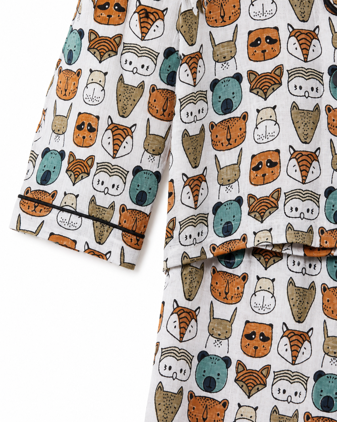 Pair of pajama pants with animal pattern on a white background