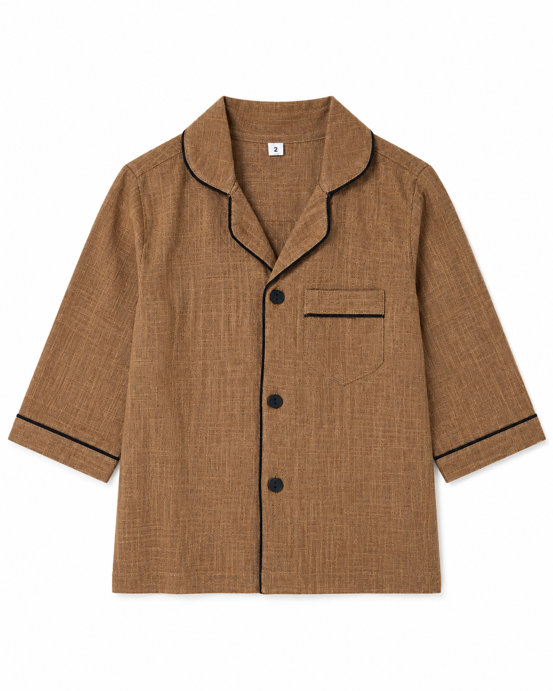 Brown co-ord pajama shirt with black piping by Miniminks
