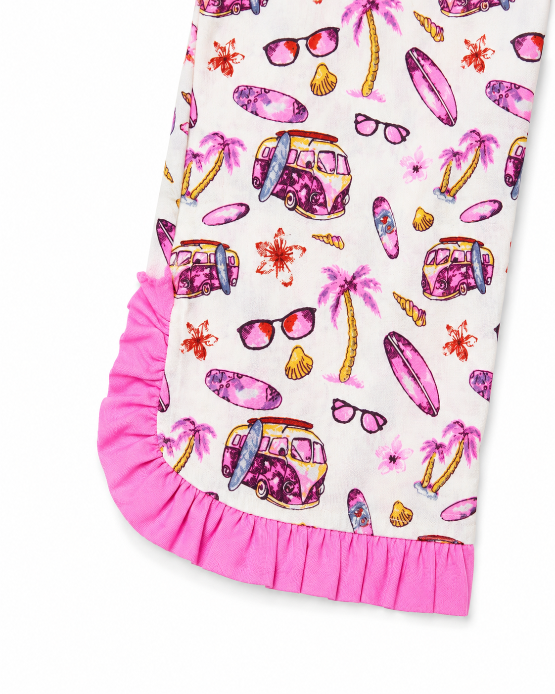 Pink tropical print pajama pants with ruffle hem by Miniminks