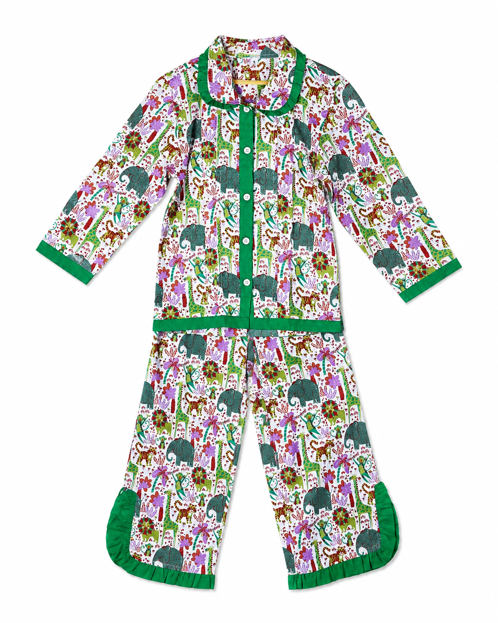 Children's pajama set with animal pattern on a white background