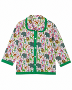 Green jungle print pajama shirt with green trim by Miniminks