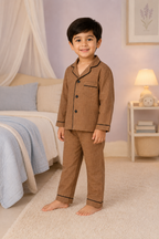 Brown Co-ord Kids Night Suit – model front view