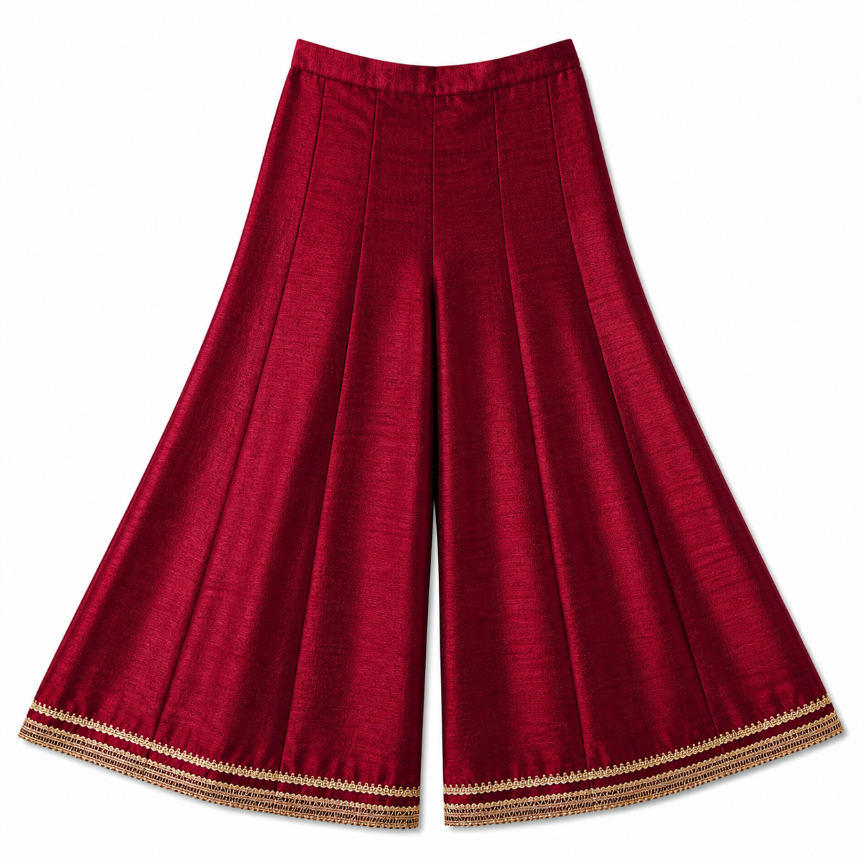 Maroon palazzo pants with gold trim by Miniminks