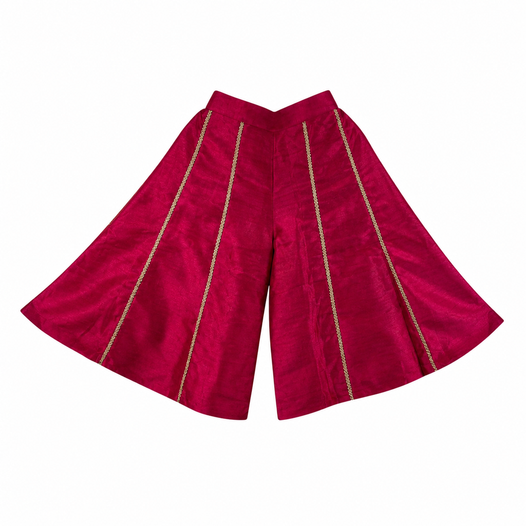 Rani pink flared palazzo pants with gold trim by Miniminks