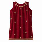 Maroon sleeveless ethnic top with gold trim by Miniminks