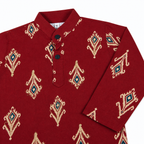 Maroon printed kurta front view with geometric pattern by Miniminks