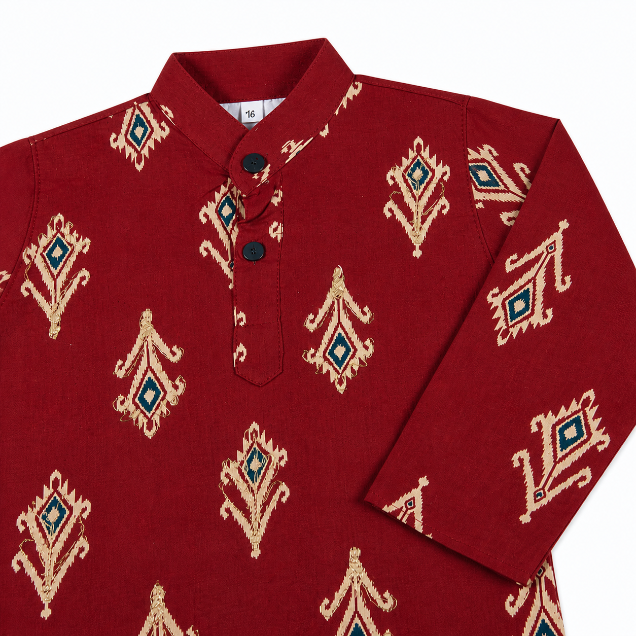 Maroon printed kurta front view with geometric pattern by Miniminks