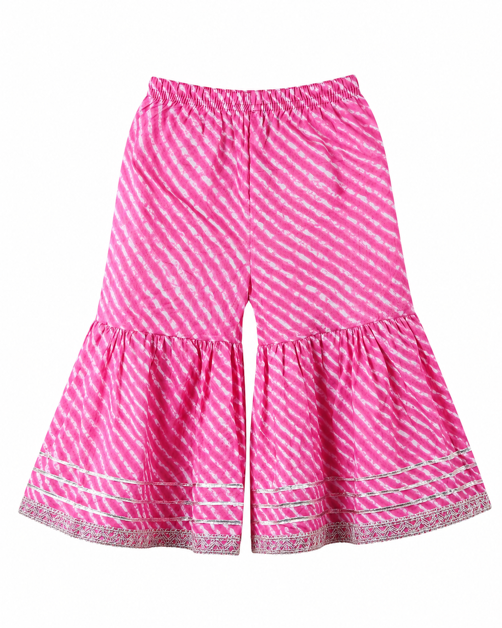 Pink floral sharara bottom with silver trim by Miniminks