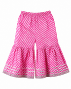 Pink floral sharara bottom with silver trim by Miniminks