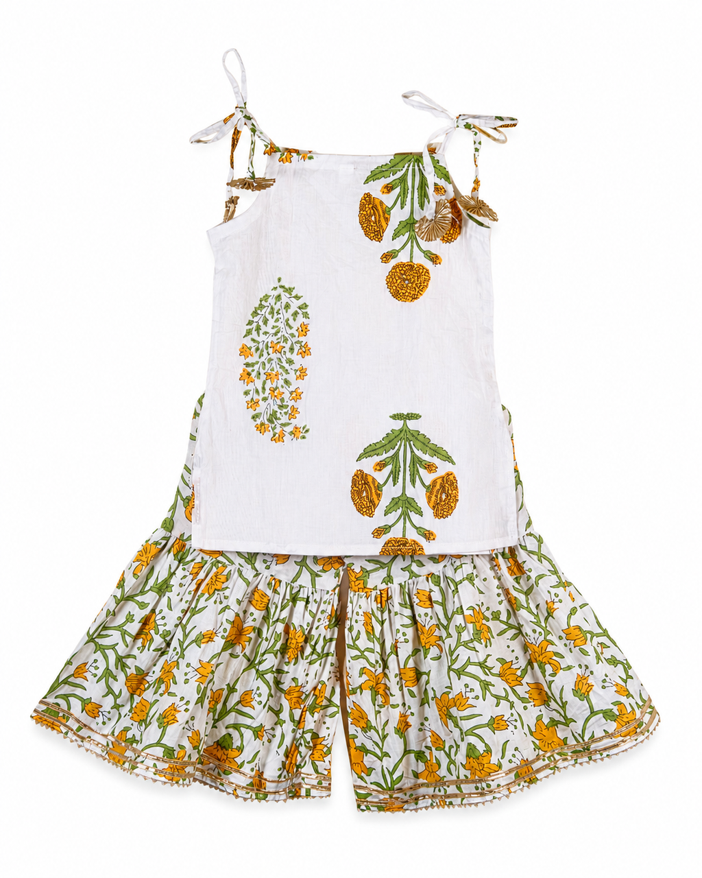 Children's dress with floral patterns on a white background