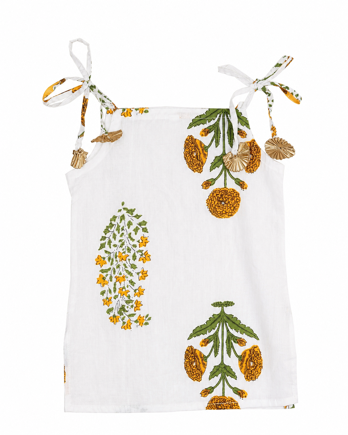 White tank top with floral embroidery on a white background