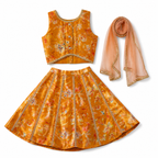 Orange traditional outfit with matching dupatta on a white background