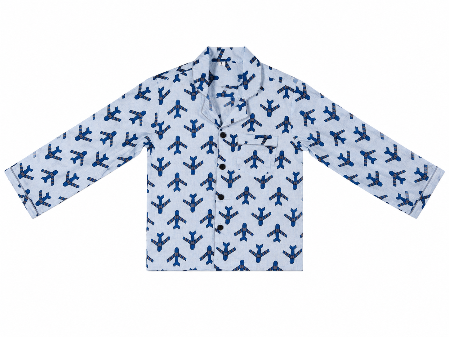 Children's shirt with airplane pattern on a white background