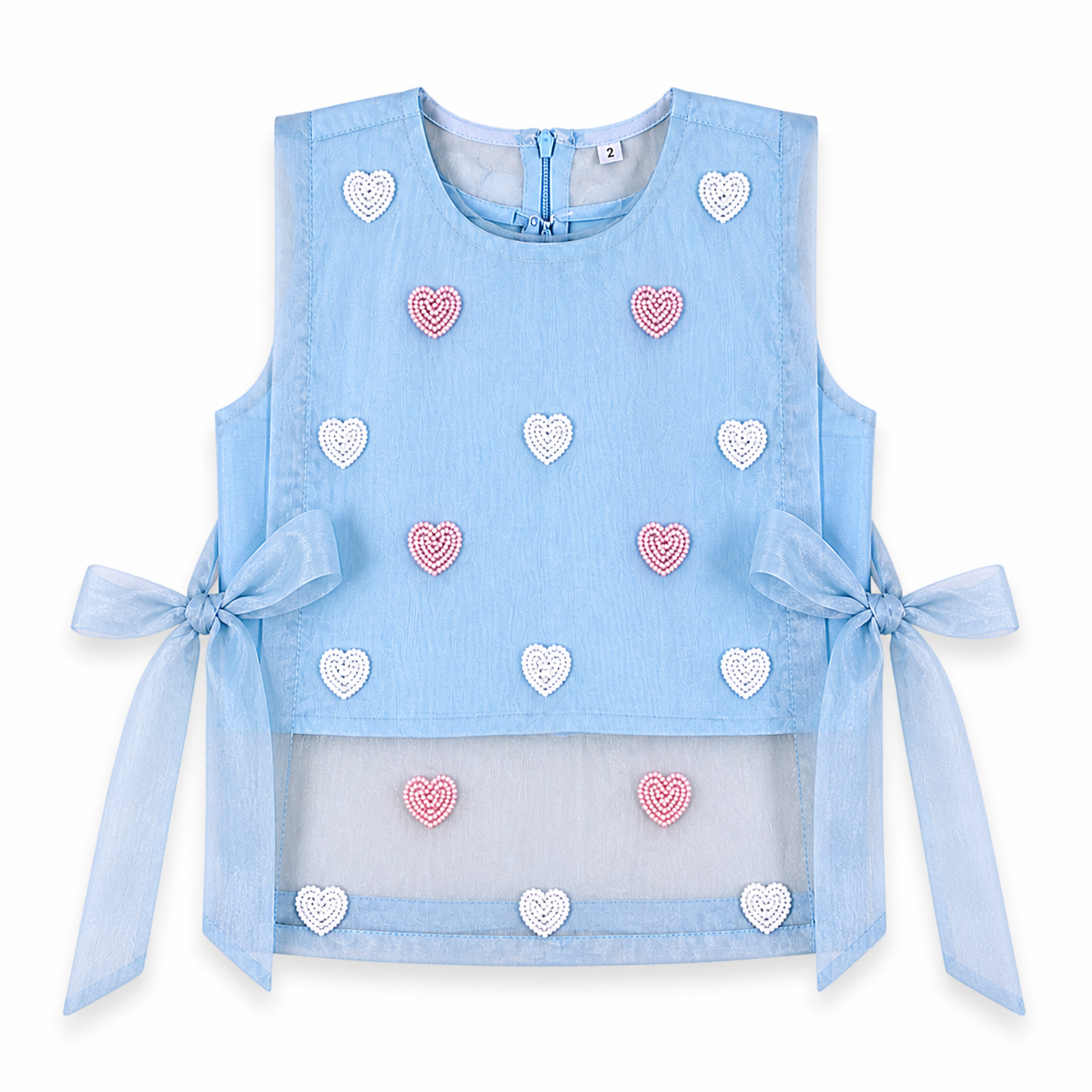 Powder blue tie-up top with heart detail by Miniminks