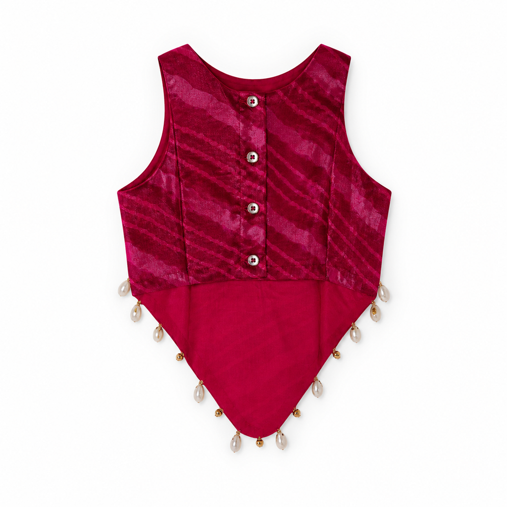 Rani pink ethnic top with gold trim by Miniminks