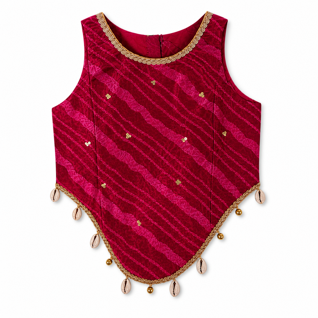 Rani pink ethnic top with gold embellishments by Miniminks