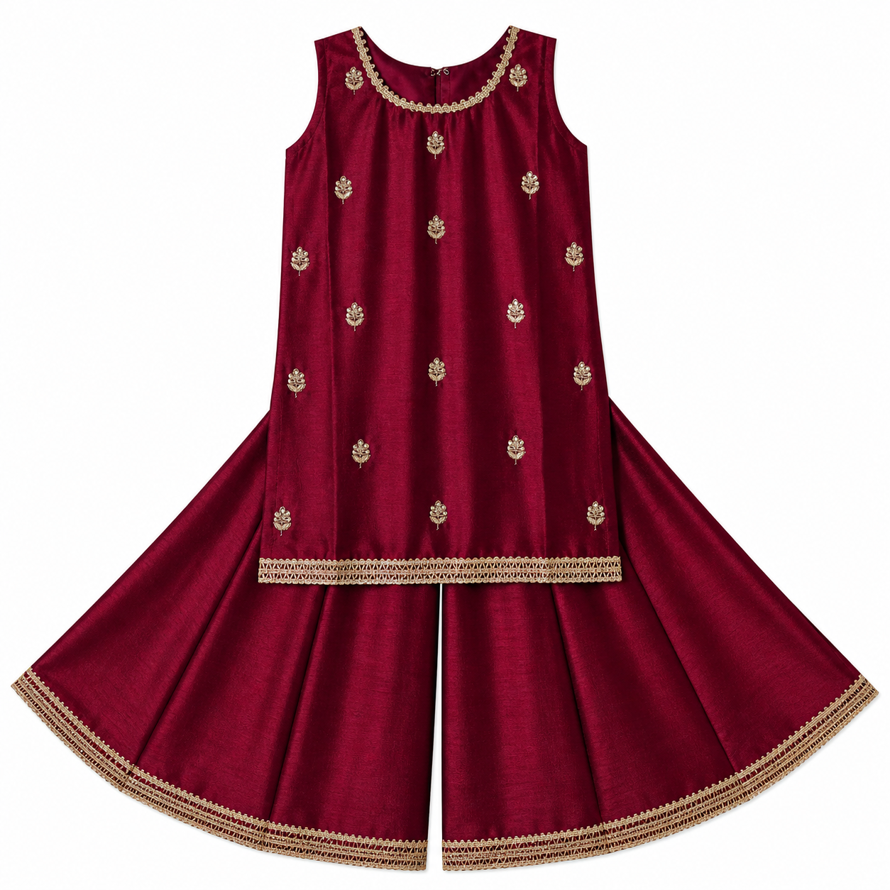Maroon palazzo set for girls with sleeveless top by Miniminks