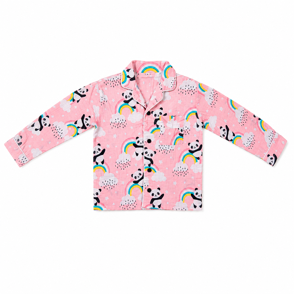 Pink panda and rainbow print pajama shirt by Miniminks