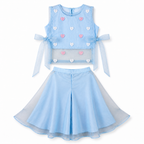 Light blue children's outfit with heart patterns on a white background