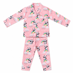 Children's pajama set with panda and rainbow pattern on pink background