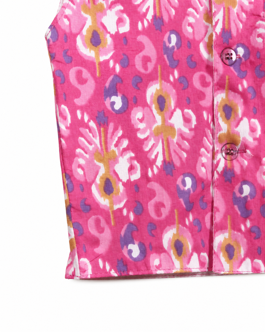 Pink printed boys kurta with white pants by Miniminks