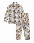 Pajama set with cat pattern on a white background