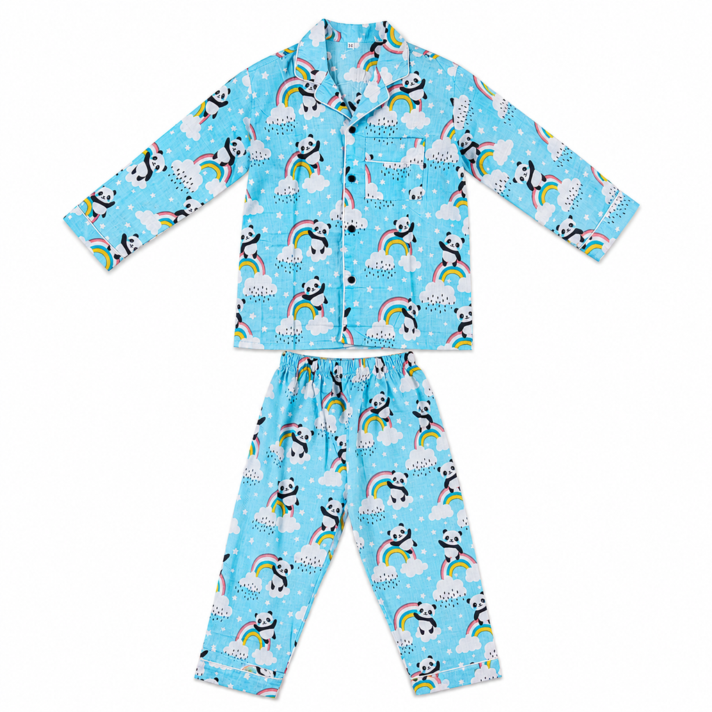 Blue Panda Kids Night Suit – complete set flat lay