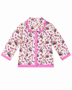 Pink tropical print pajama shirt with frill collar by Miniminks