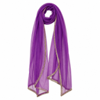Purple scarf with gold trim on a white background