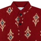 Close-up of maroon printed kurta fabric by Miniminks