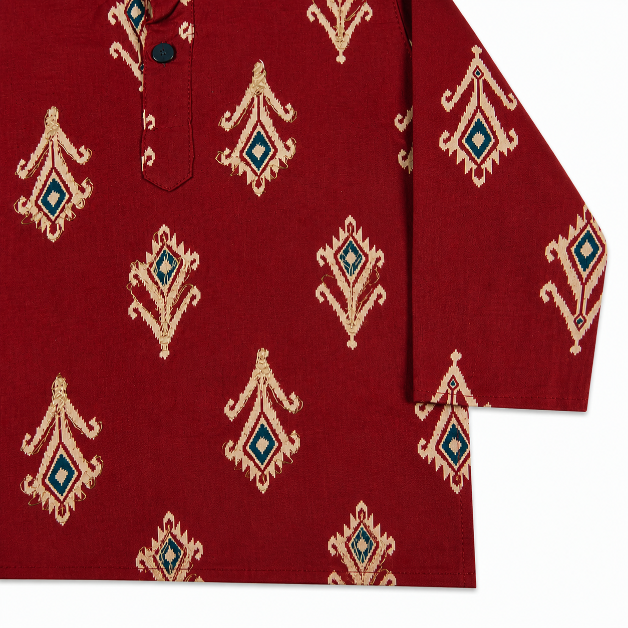 Maroon printed kurta back view by Miniminks