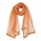 Orange scarf with gold trim on a white background