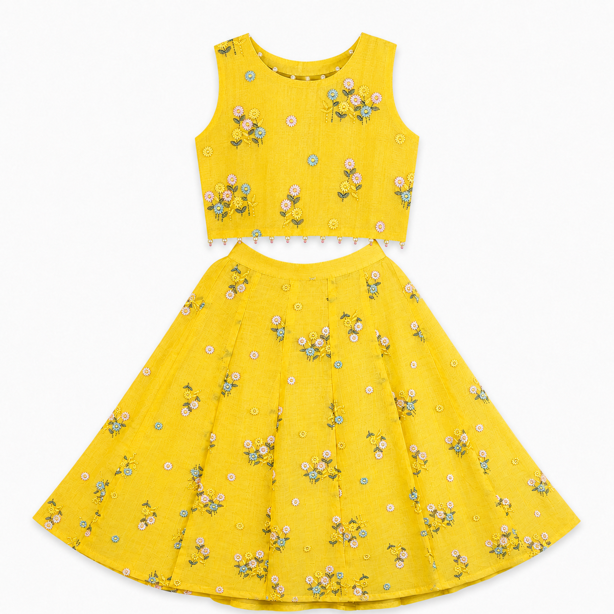 Yellow floral dress on a white background