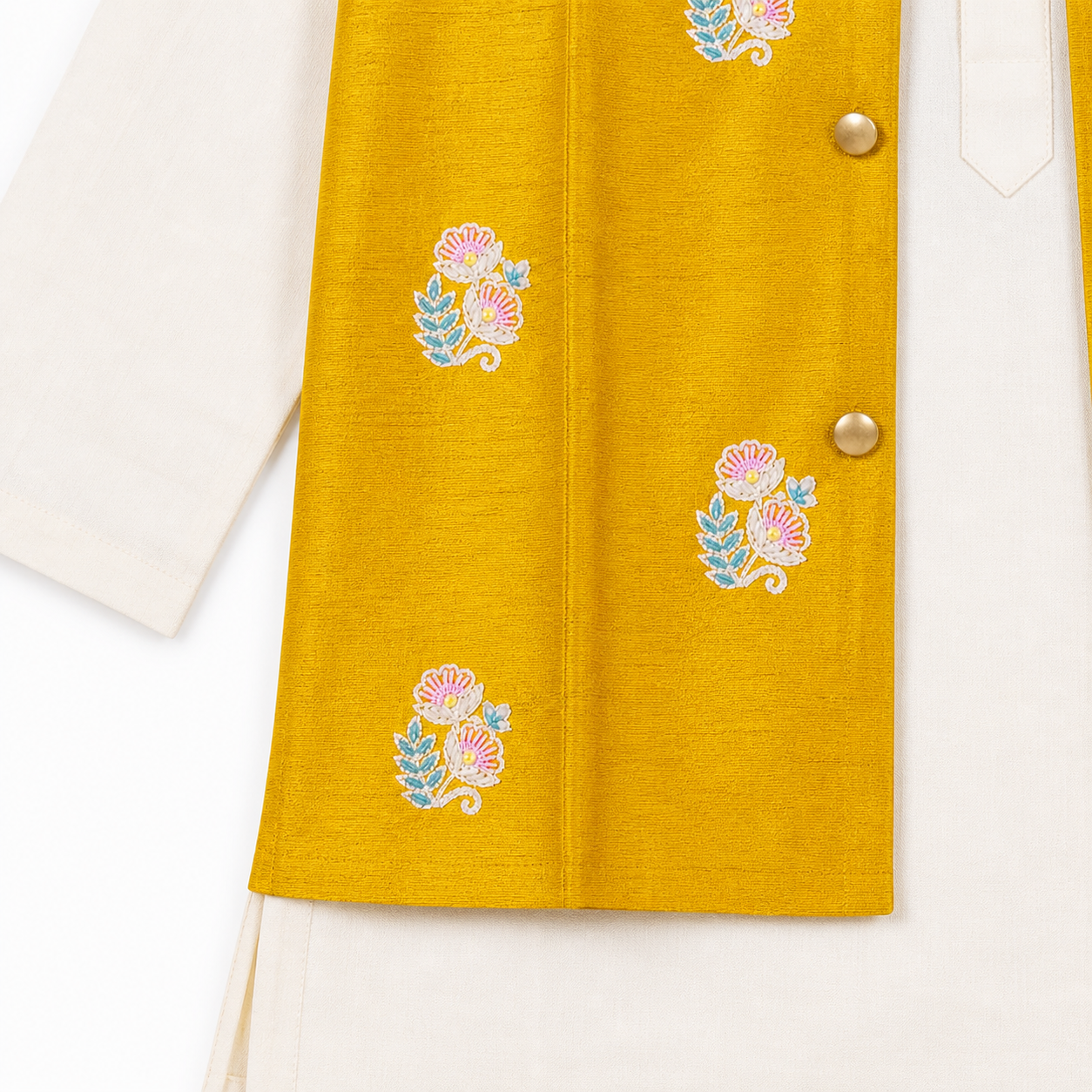 Textured mustard vest with floral details