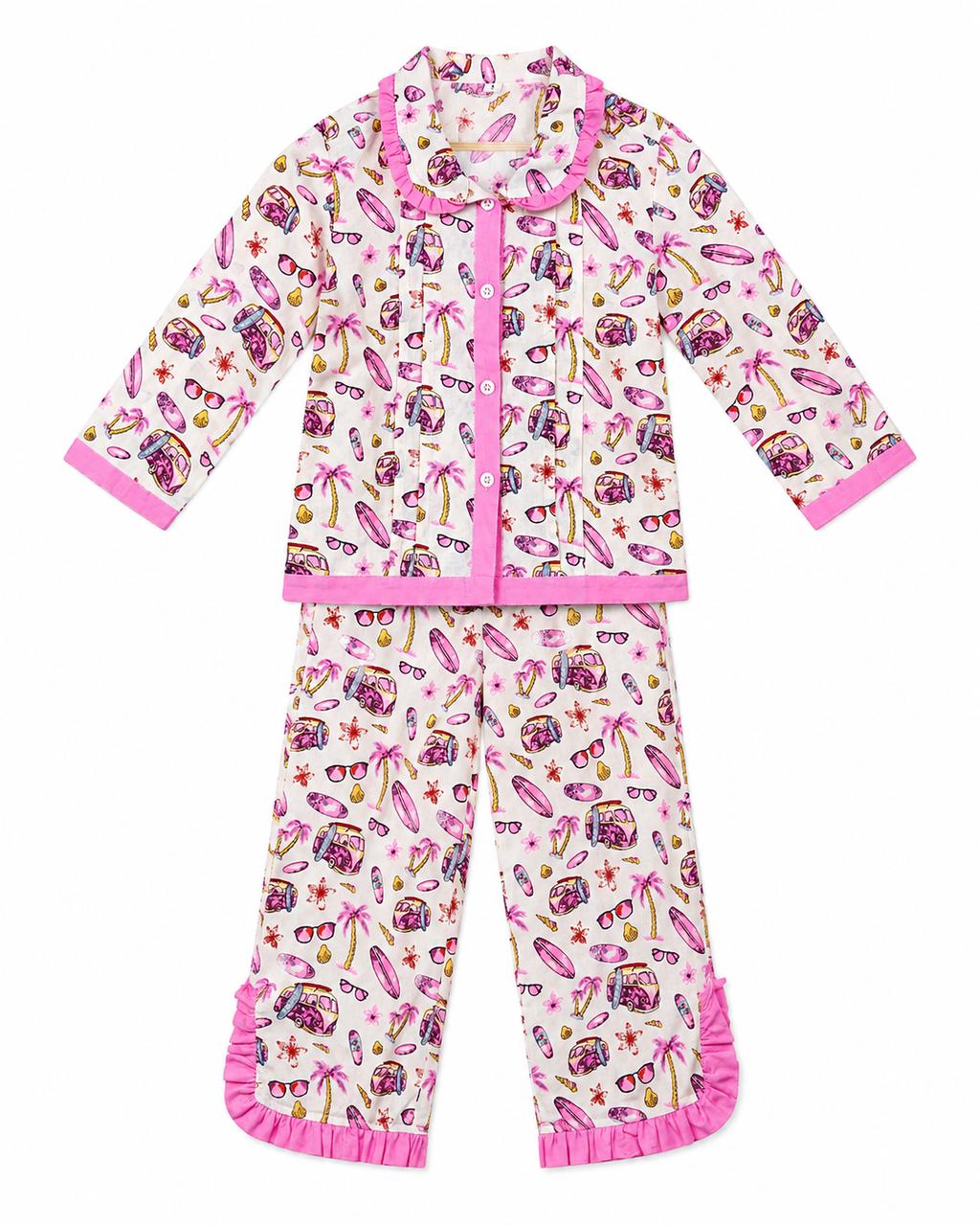 Pink Frill Girls Night Suit full pajama set by Miniminks