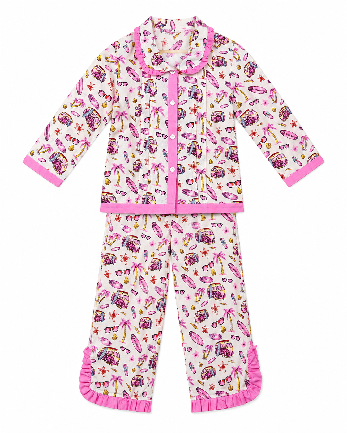Pink Frill Girls Night Suit full pajama set by Miniminks