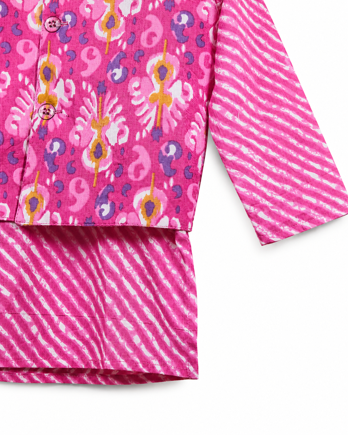 Pink printed boys kurta jacket by Miniminks
