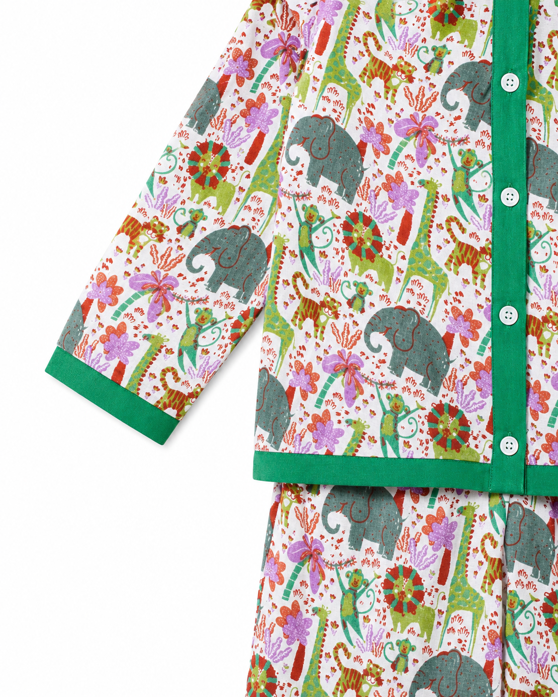 Green Jungle Print Girls Night Suit pajama set by Miniminks