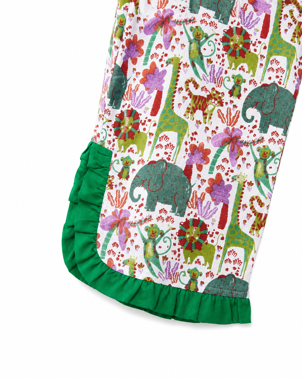 Green jungle print pajama pants with ruffle hem by Miniminks