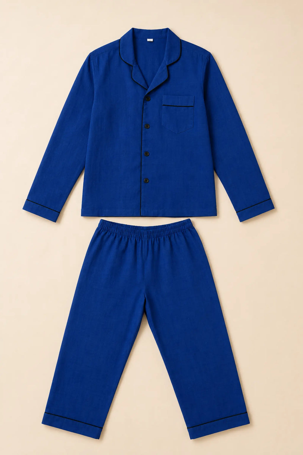 Classic dark blue piped kids night suit with shirt and trousers