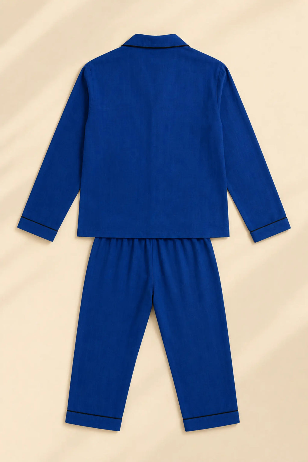 Classic dark blue piped night suit, back view
