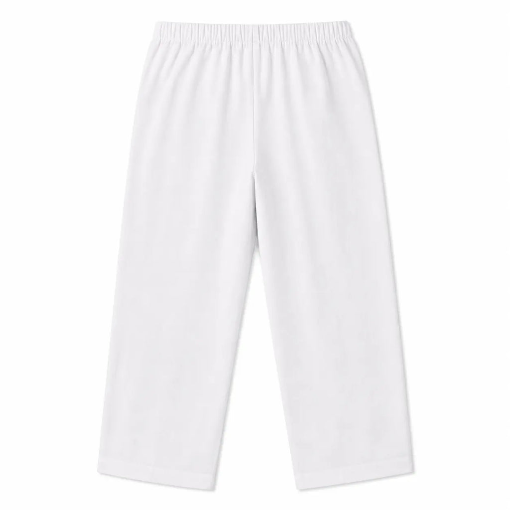 Classic white cotton-blend pants with elastic waistband