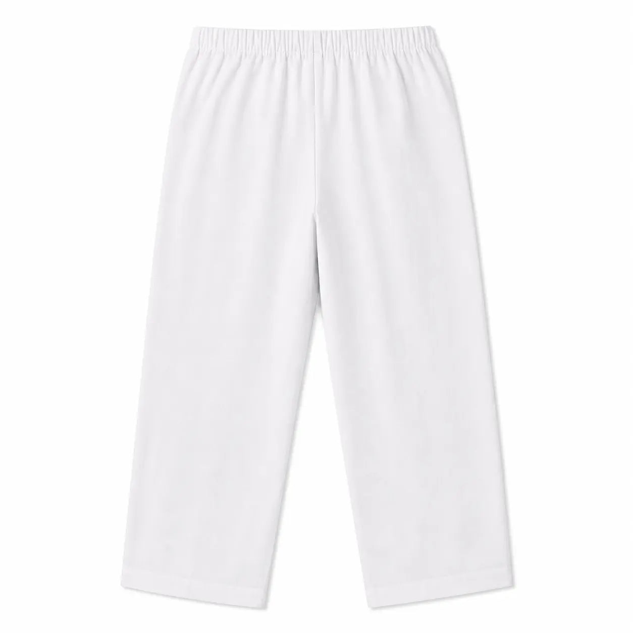 Classic white cotton-blend pants with elastic waistband