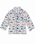 Car print pajama shirt with blue piping by Miniminks