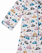 Children's pajama set with car pattern on a white background