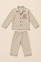 Donut Disturb striped kids night suit with shirt and trousers